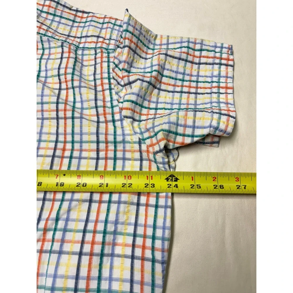 Banana Republic Mens XL Standard Fit Rainbow Plaid Seersucker Short Sleeve Shirt